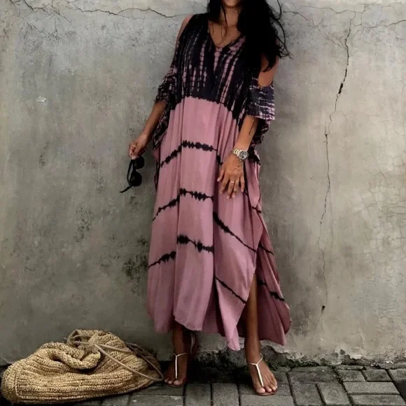 SOLD OUT Tie Dye Cold Shoulder Coverup Maxi Dress - Picture 5 of 8